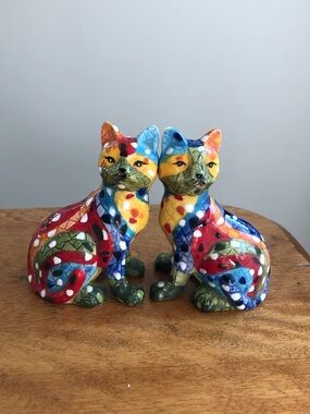 Colorful Hand-Painted Ceramic Cat Salt & Pepper Shakers